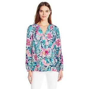 Lilly Pulitzer 100% Silk ElsaTop, Slathouse Soiree, Floral‎ Size S
